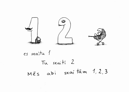 es skaitu 1/ Tu skaiti 2 / Mēs abi skaitām 1, 2, 3